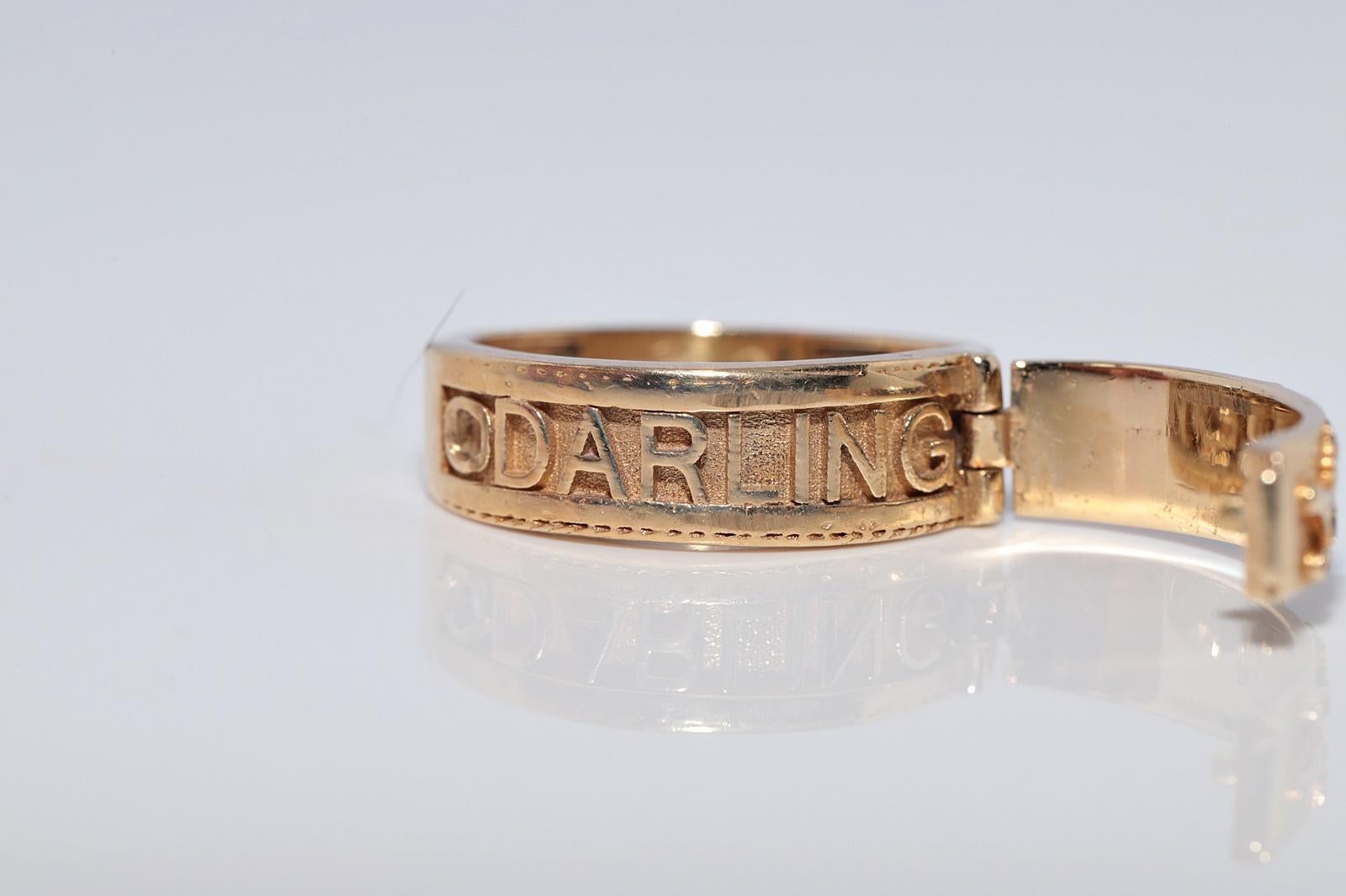 New Made 14k Gold Natural Diamond Decorated Darling Written Ring For Sale 4