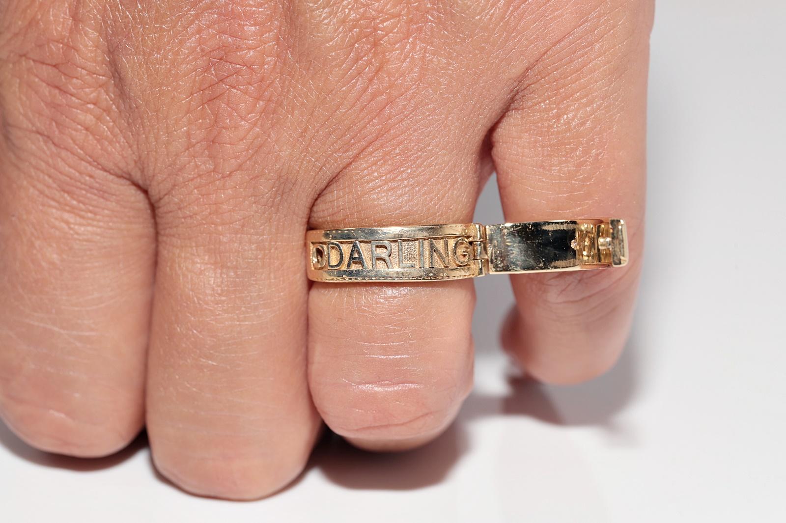 New Made 14k Gold Natural Diamond Decorated Darling Written Ring For Sale 11