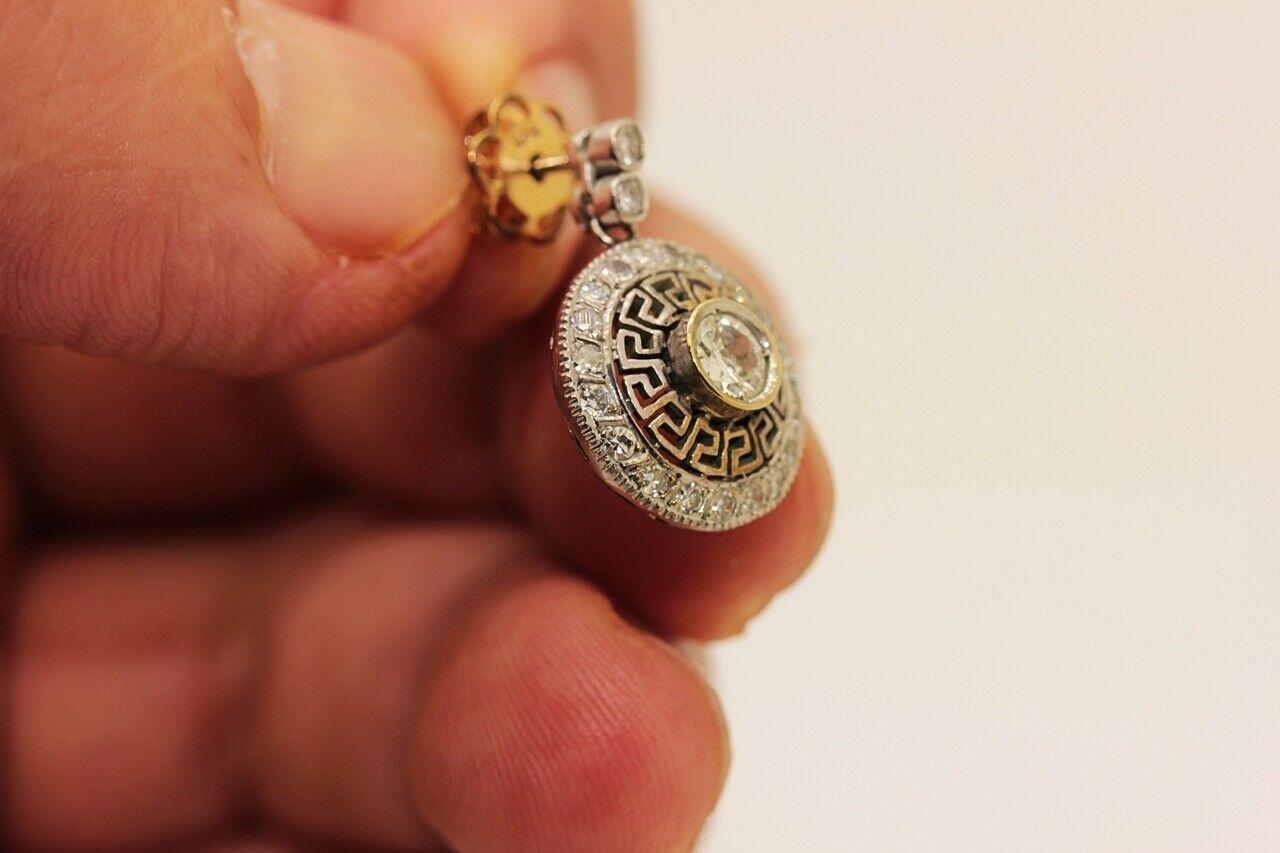 Neuer gefertigter 14k Gold natürlicher Diamant-Dekorierter Tropfenohrring Damen im Angebot