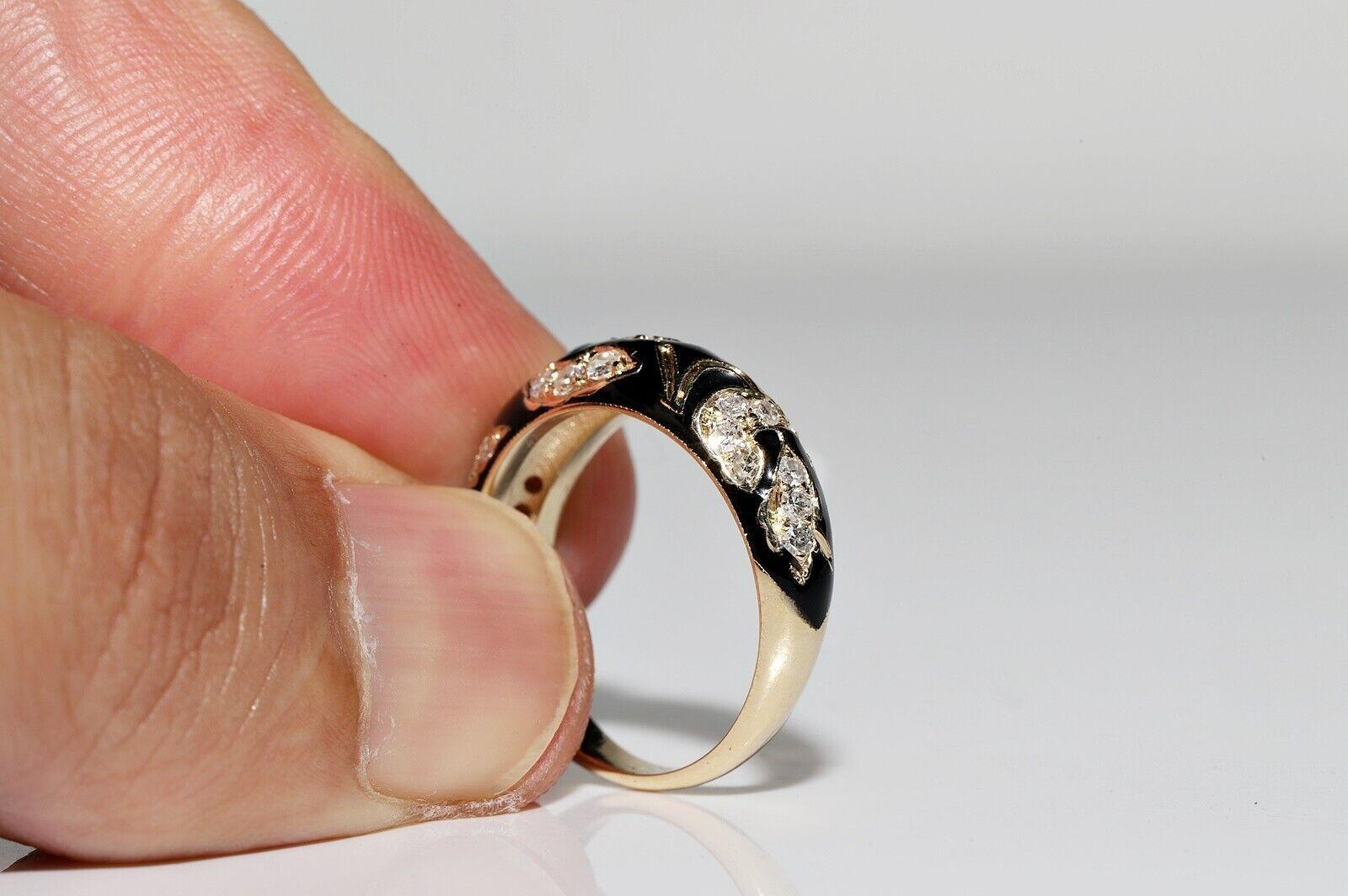 Anillo de oro de 14 quilates con diamante natural decorado con esmalte, de nueva factura en venta 4