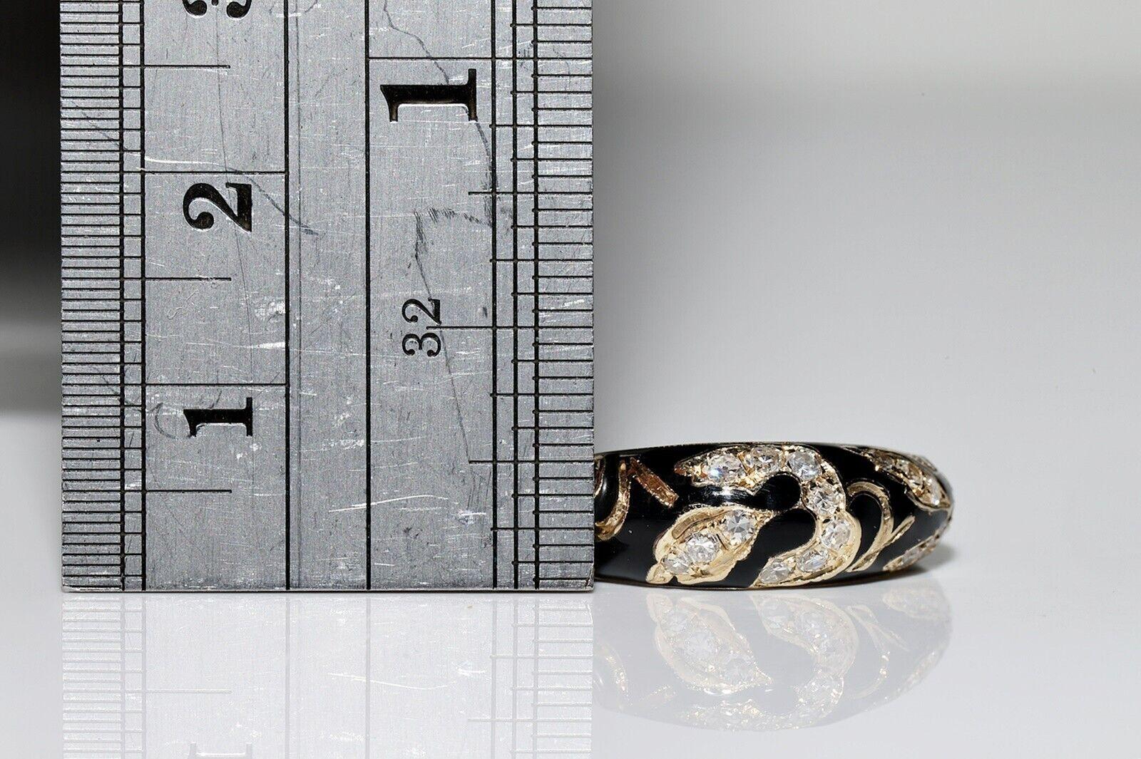 Anillo de oro de 14 quilates con diamante natural decorado con esmalte, de nueva factura en venta 5