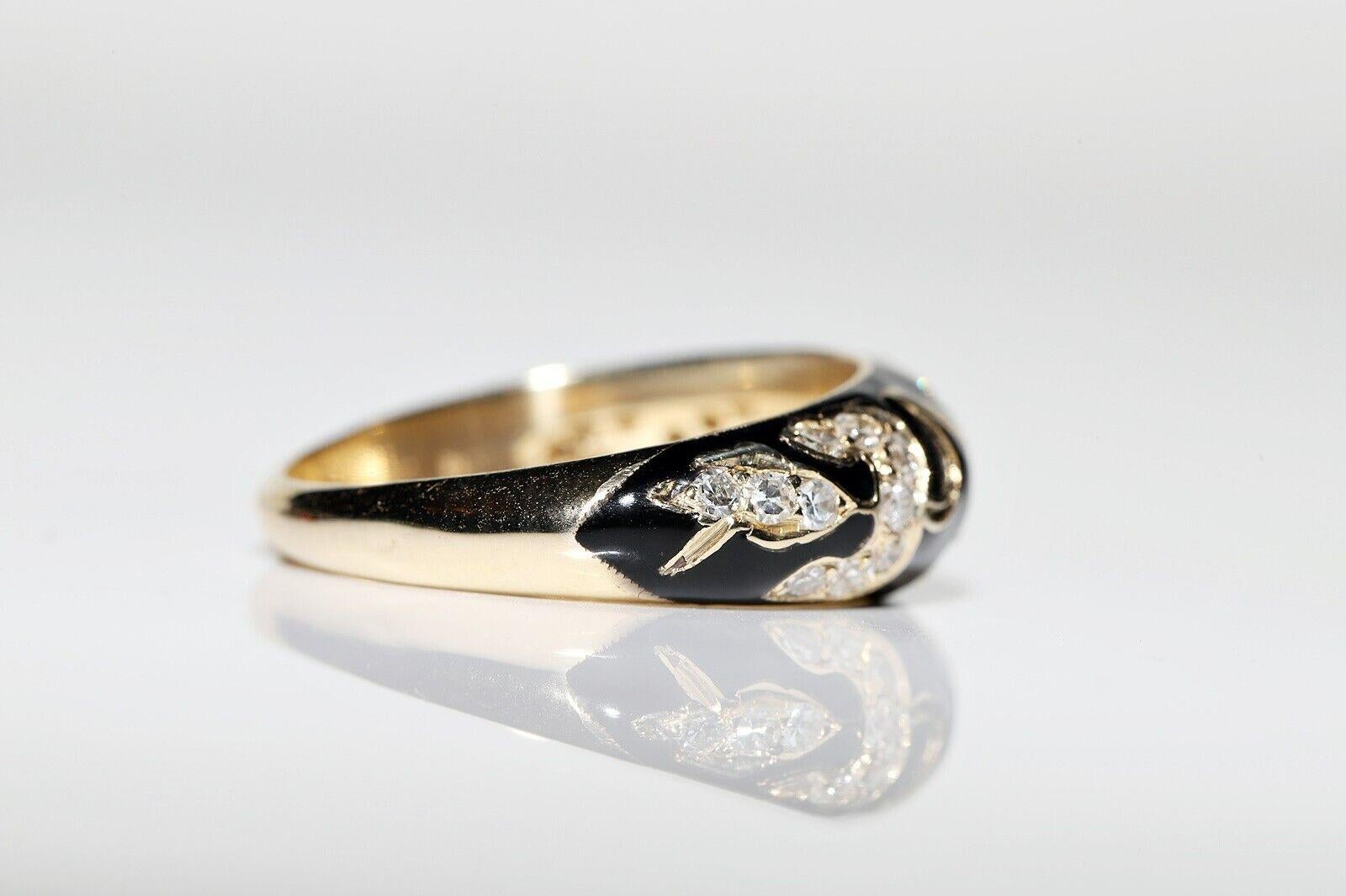 Anillo de oro de 14 quilates con diamante natural decorado con esmalte, de nueva factura en venta 7