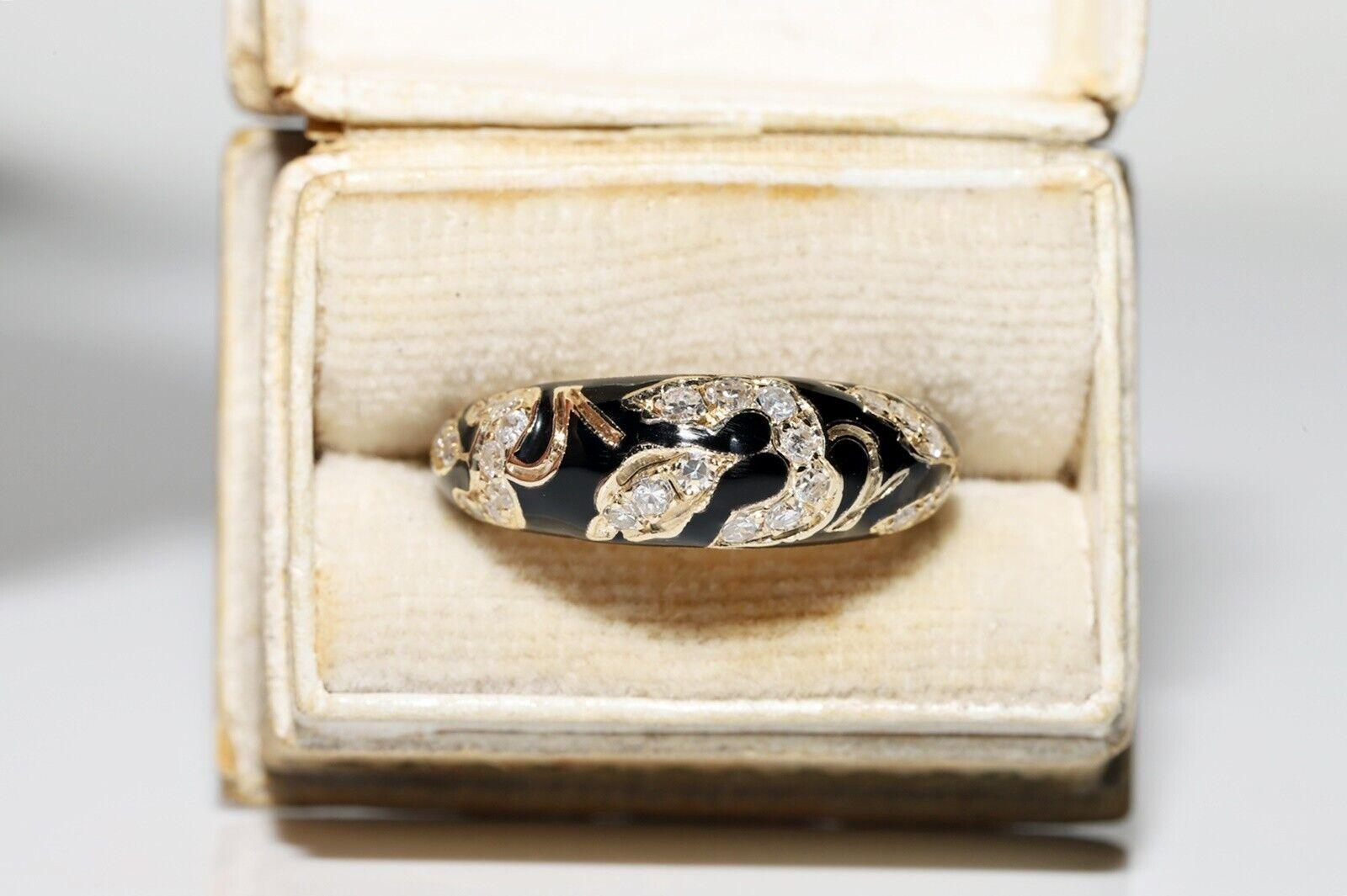 Anillo de oro de 14 quilates con diamante natural decorado con esmalte, de nueva factura en venta 8