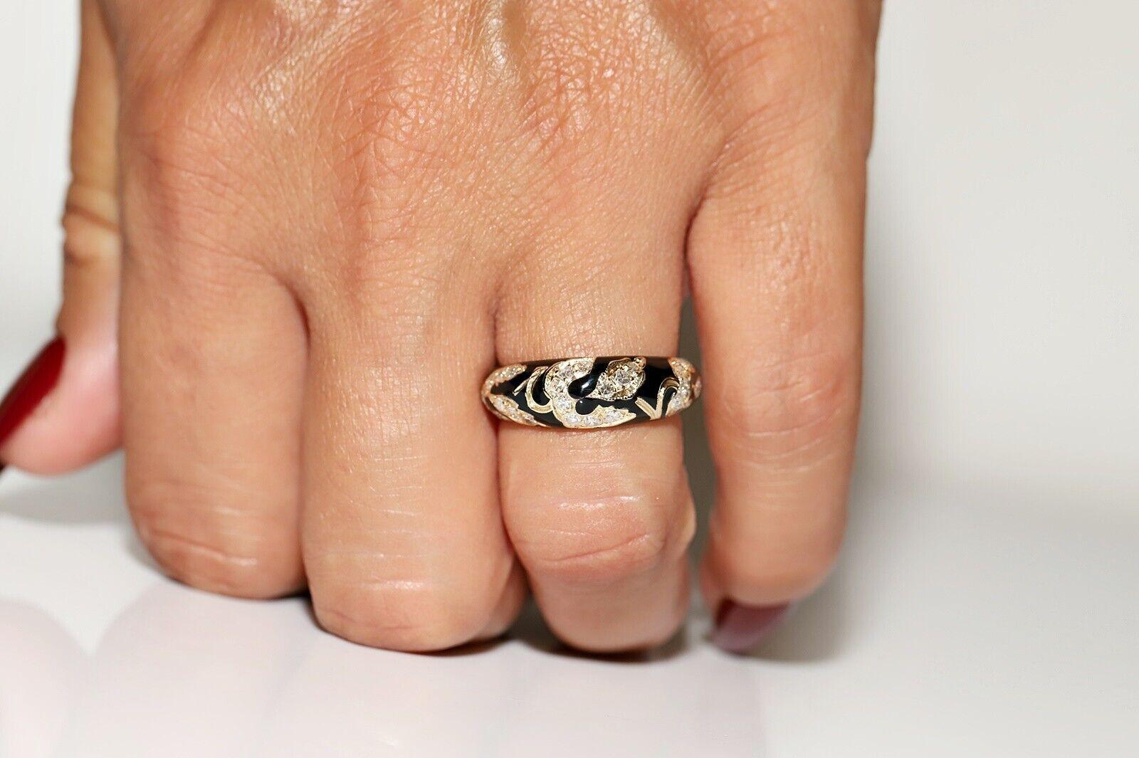 Anillo de oro de 14 quilates con diamante natural decorado con esmalte, de nueva factura Moderno en venta
