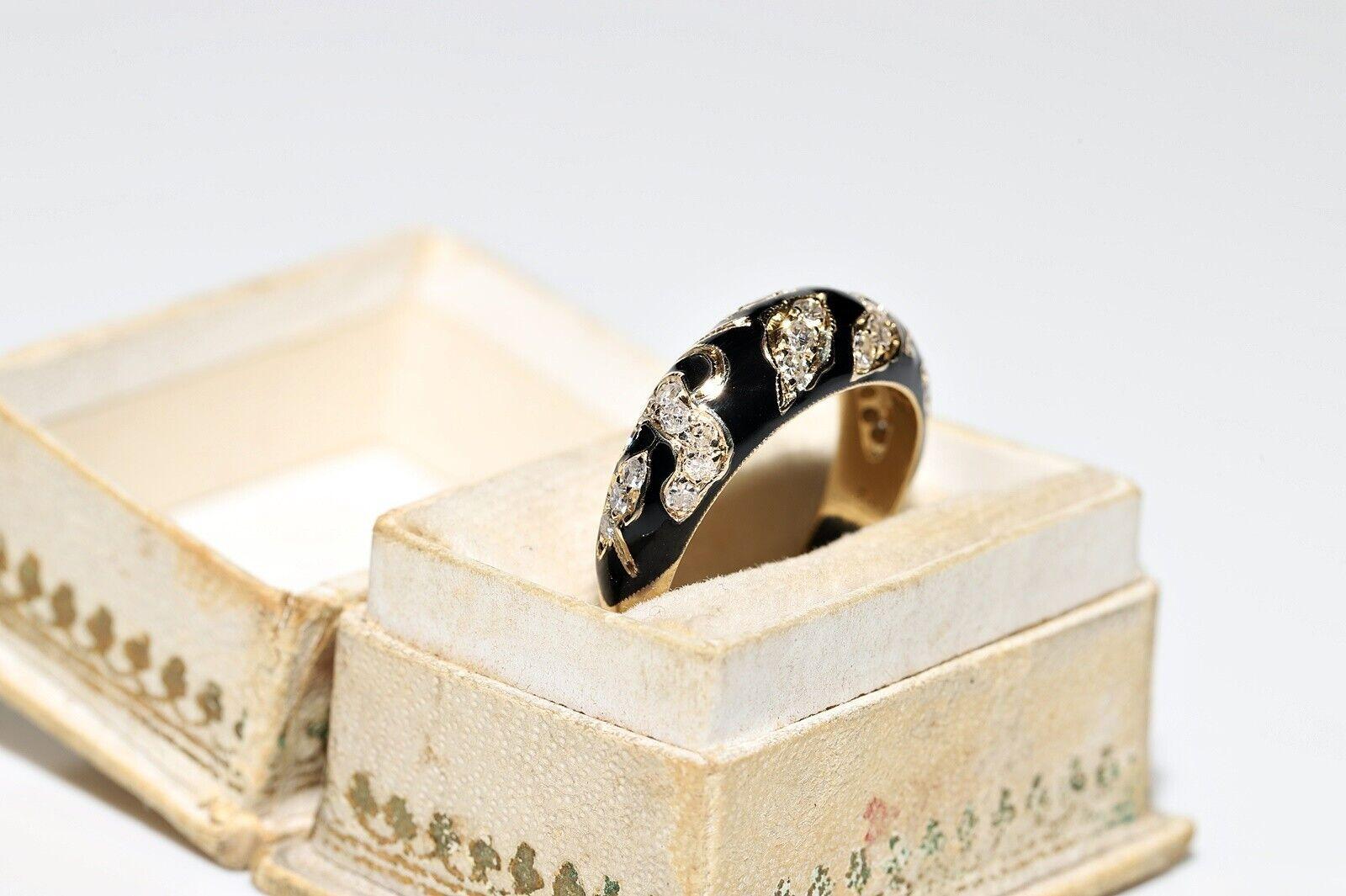 Brilliant Cut New Made 14k Gold Natural Diamond Decorated Enamel Band Ring  For Sale