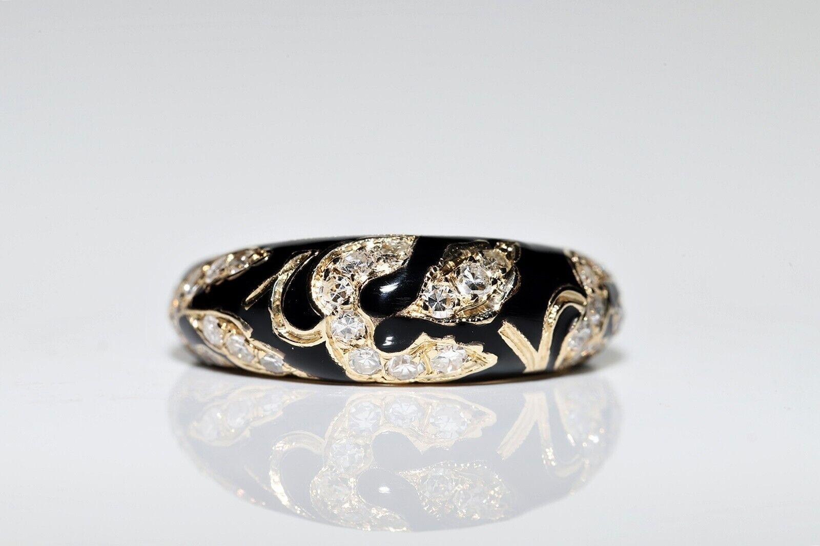 Women's New Made 14k Gold Natural Diamond Decorated Enamel Band Ring  For Sale