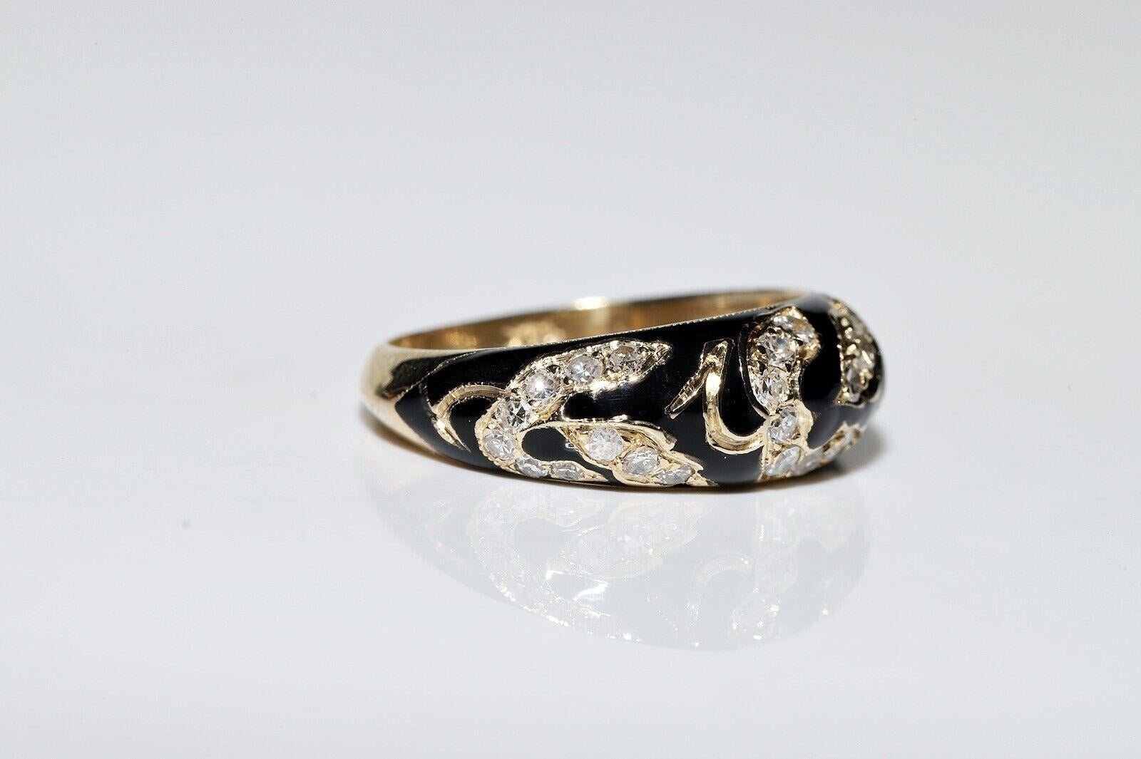 Anillo de oro de 14 quilates con diamante natural decorado con esmalte, de nueva factura en venta 1