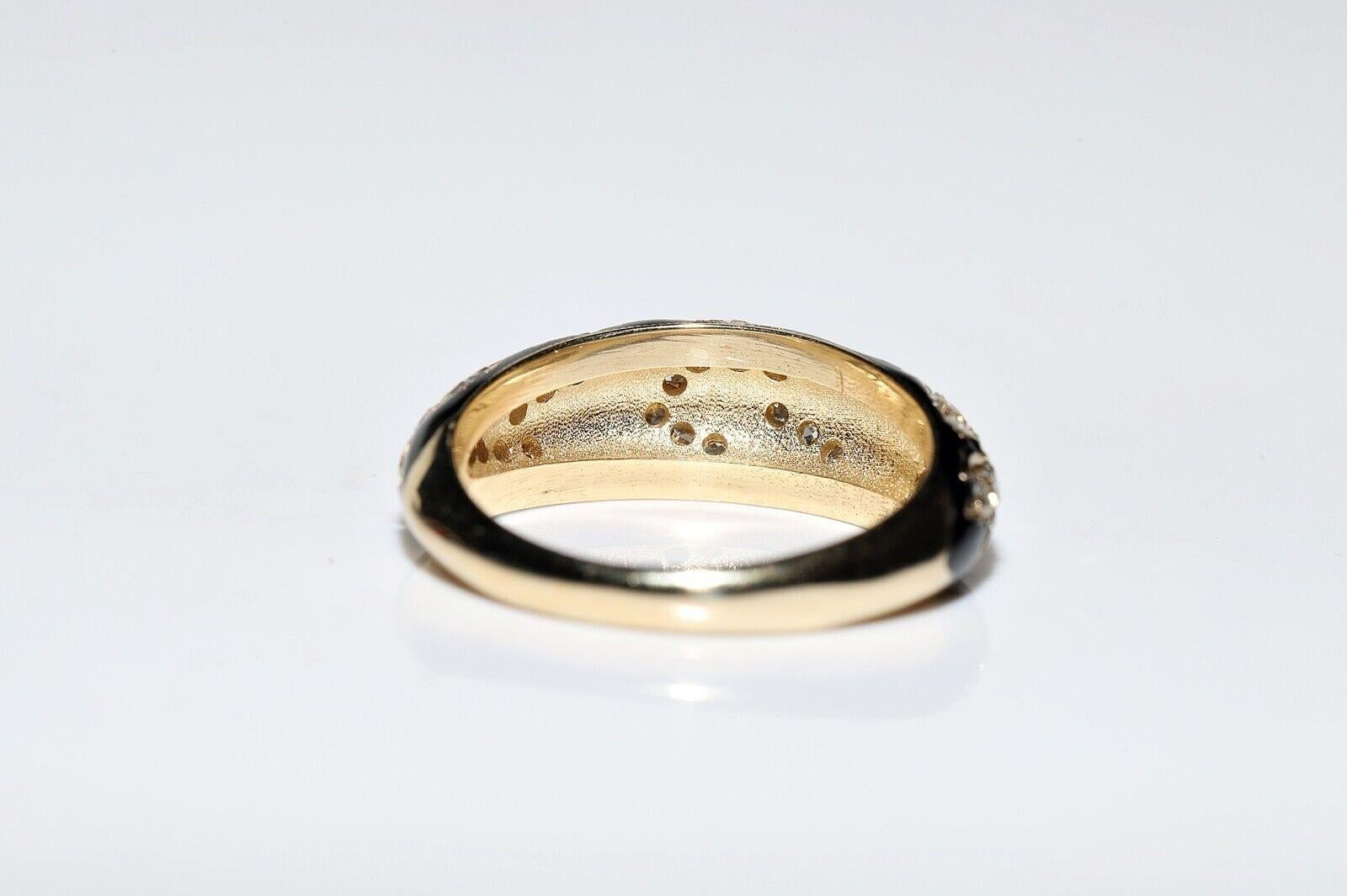 New Made 14k Gold Natural Diamond Decorated Enamel Band Ring  For Sale 2