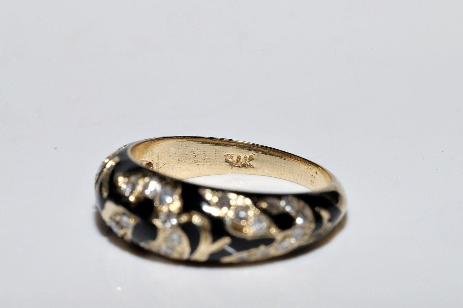 New Made 14k Gold Natural Diamond Decorated Enamel Band Ring  For Sale 3