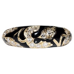 Anillo de oro de 14 quilates con diamante natural decorado con esmalte, de nueva factura