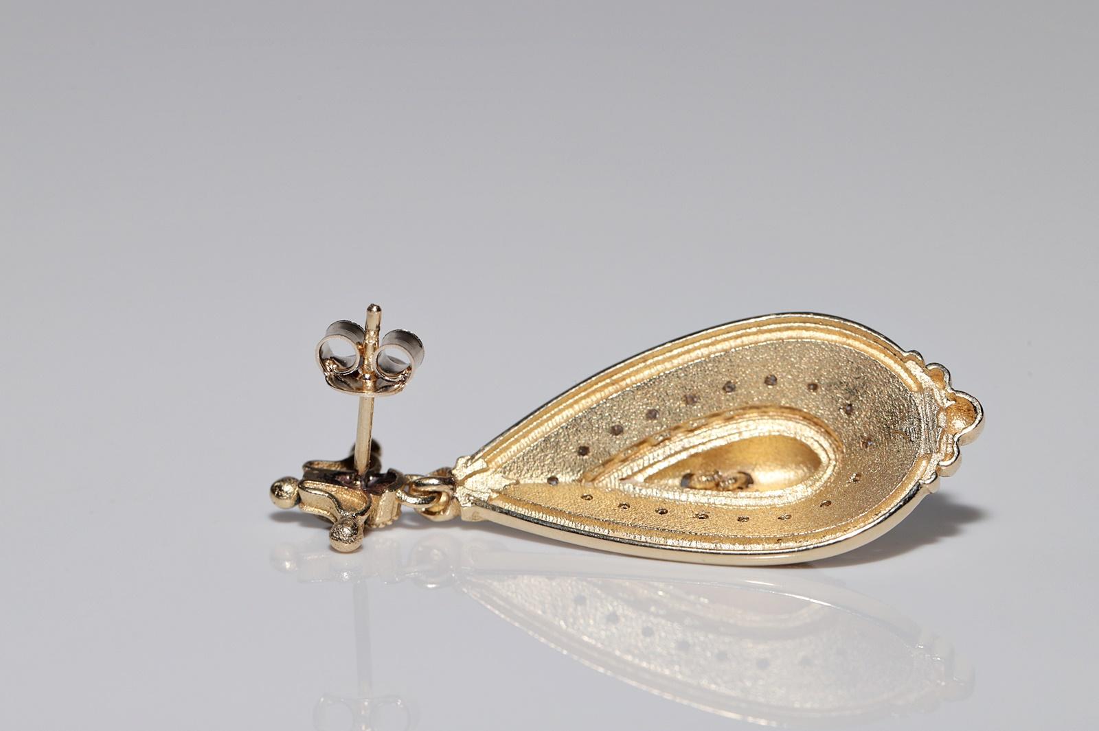 New Made 14k Gold Natural Diamond Decorated Enamel Drop Earring For Sale 4