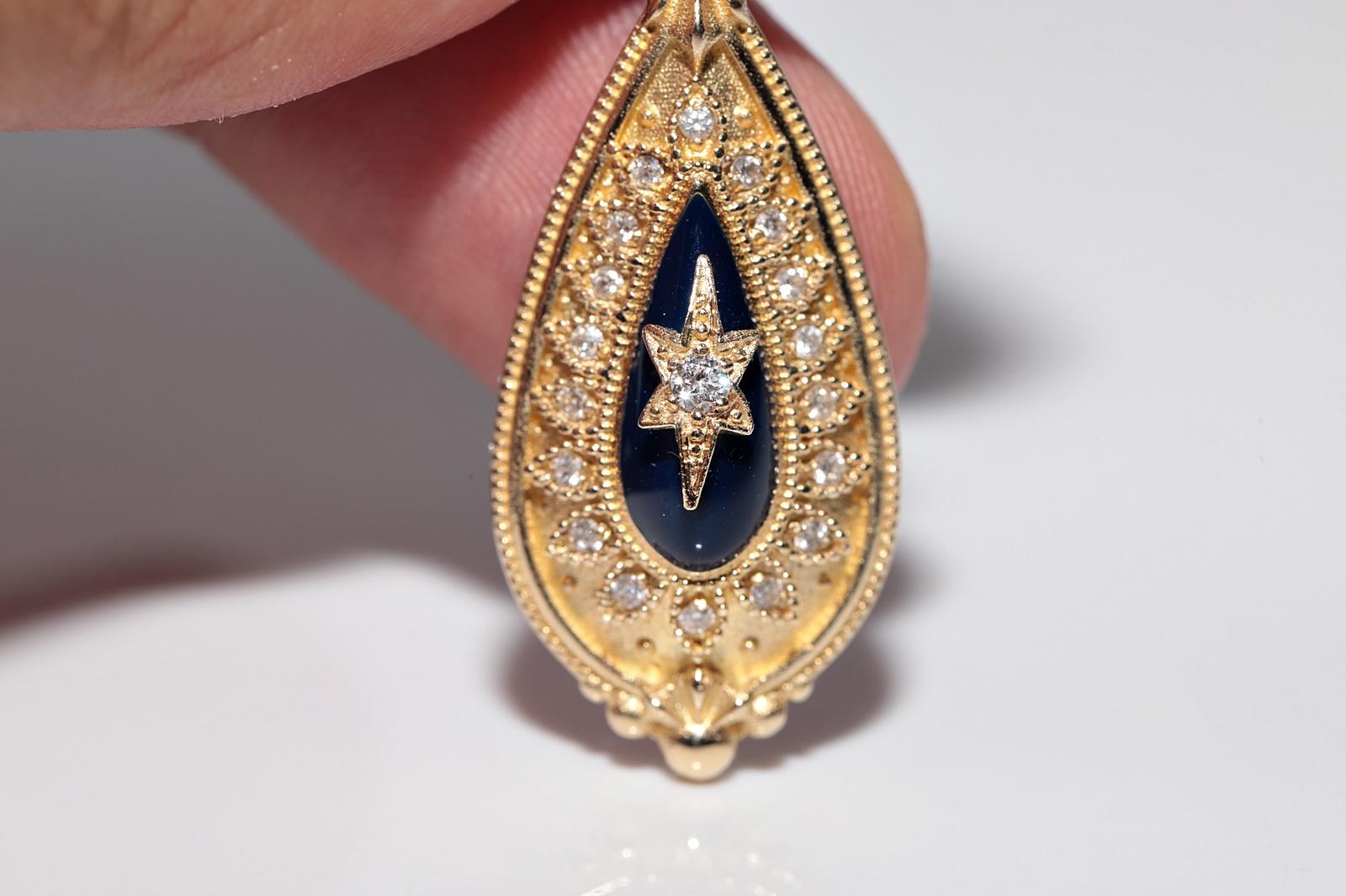 New Made 14k Gold Natural Diamond Decorated Enamel Drop Earring For Sale 5