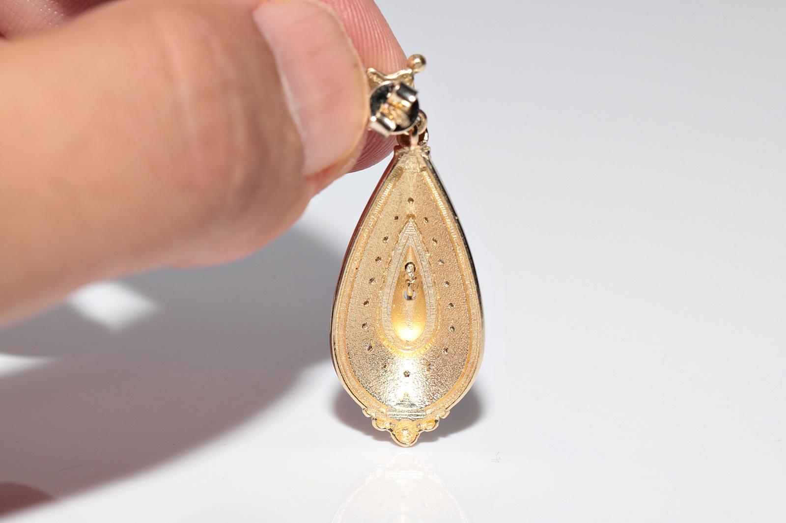 New Made 14k Gold Natural Diamond Decorated Enamel Drop Earring For Sale 1