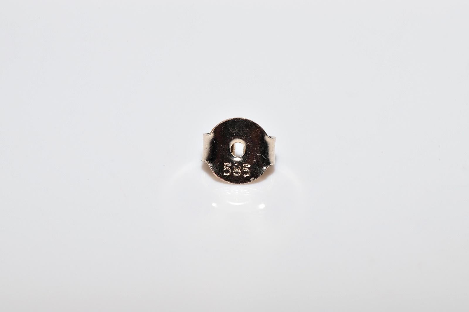 New Made 14k Gold Natural Diamond Decorated Enamel Drop Earring For Sale 3