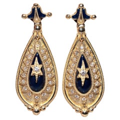 Orecchino a goccia in oro 14k con diamante naturale e smalto decorato di nuova produzione