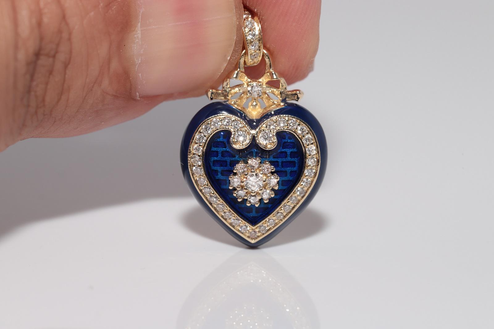 New Made 14k Gold Natural Diamond Decorated Enamel Pendant Heart Necklace im Angebot 8