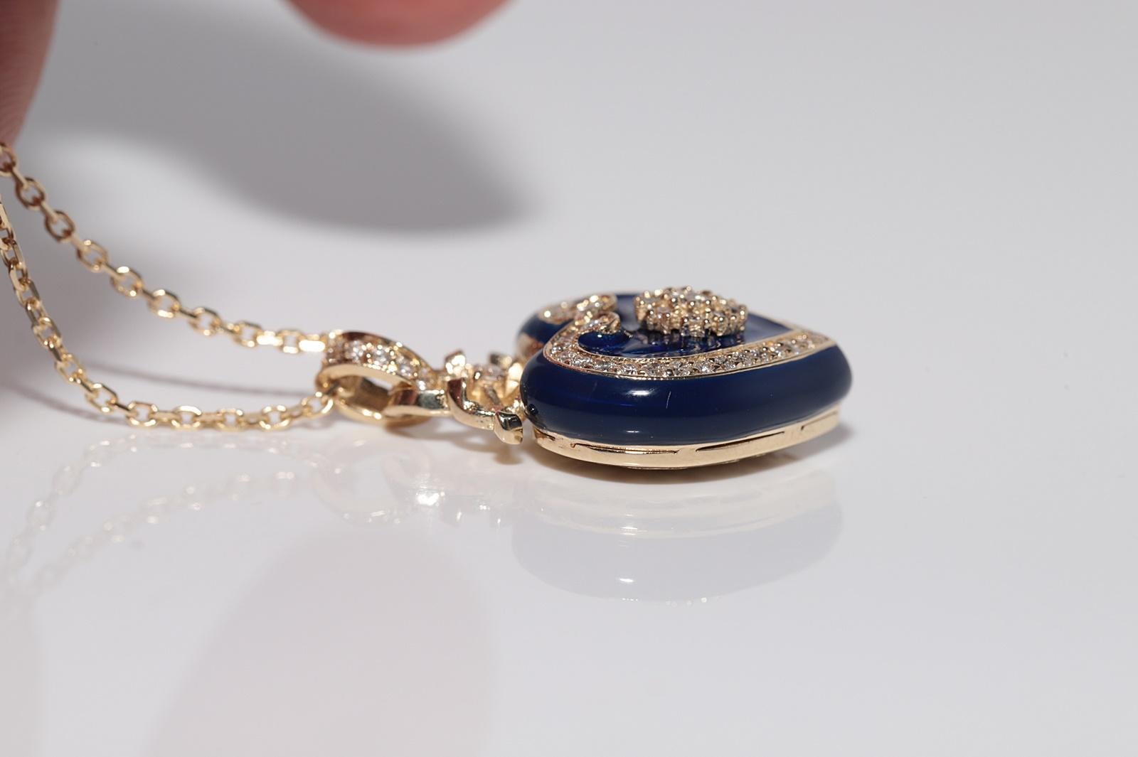 New Made 14k Gold Natural Diamond Decorated Enamel Pendant Heart Necklace im Angebot 9