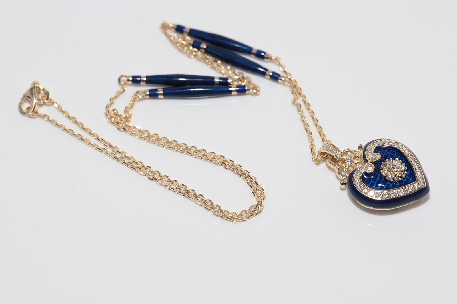 New Made 14k Gold natürlichen Diamanten dekoriert Emaille-Anhänger Herz Halskette im Angebot 11
