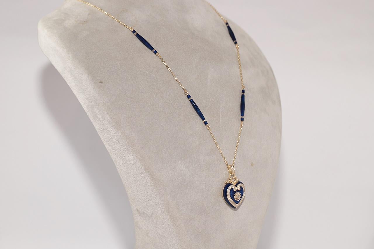New Made 14k Gold natürlichen Diamanten dekoriert Emaille-Anhänger Herz Halskette im Zustand „Gut“ im Angebot in Fatih/İstanbul, 34