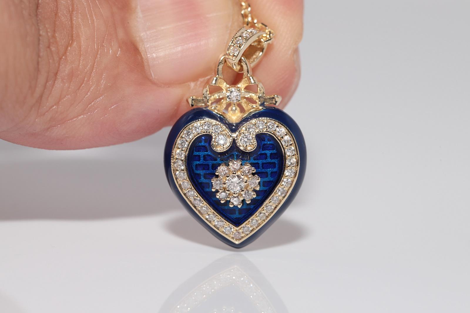 New Made 14k Gold Natural Diamond Decorated Enamel Pendant Heart Necklace im Angebot 1