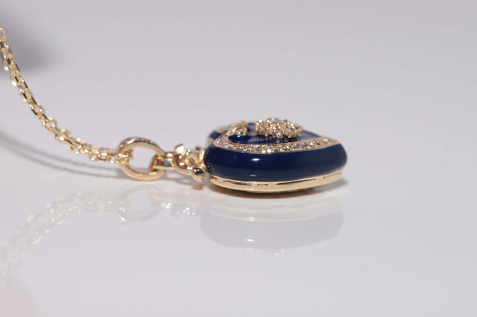 New Made 14k Gold natürlichen Diamanten dekoriert Emaille-Anhänger Herz Halskette im Angebot 2