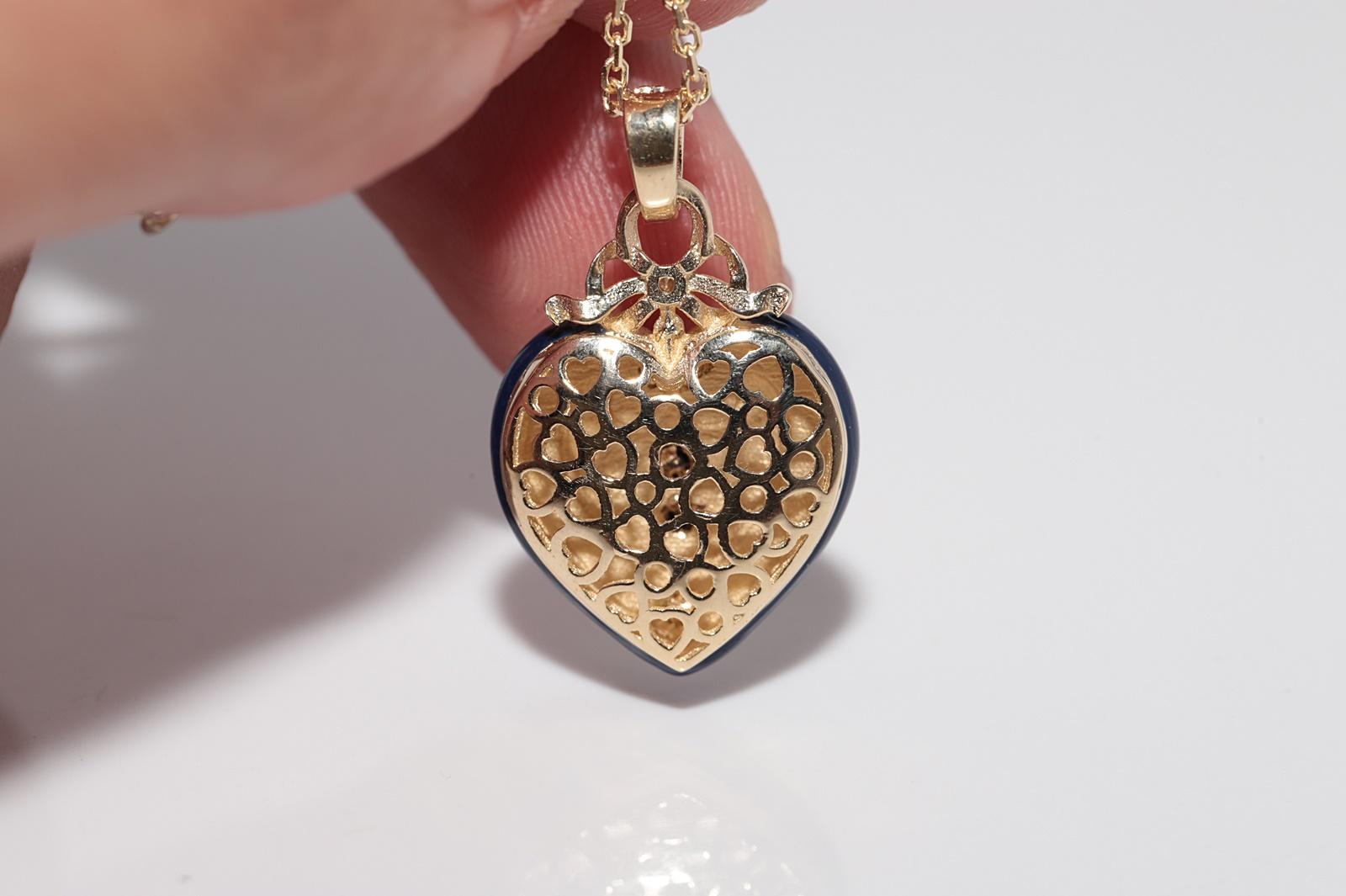 New Made 14k Gold Natural Diamond Decorated Enamel Pendant Heart Necklace im Angebot 3
