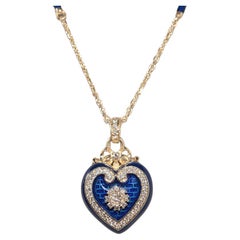 New Made 14k Gold Natural Diamond Decorated Enamel Pendant Heart Necklace