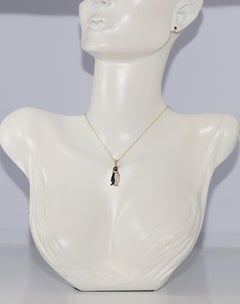 New Made 14k Gold Natural Diamond Decorated Enamel Penguin Design Necklace