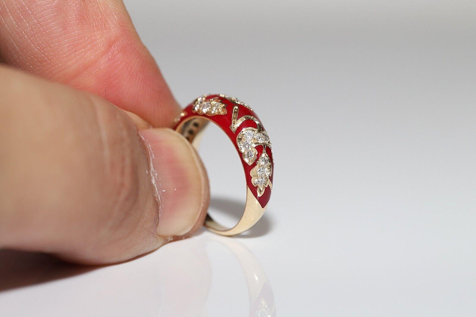 New Made 14k Gold Natural Diamond Decorated Enamel Ring For Sale 4