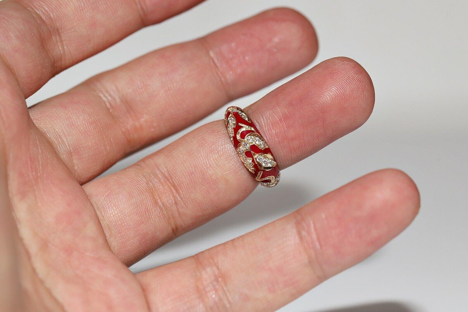 New Made 14k Gold Natural Diamond Decorated Enamel Ring For Sale 6