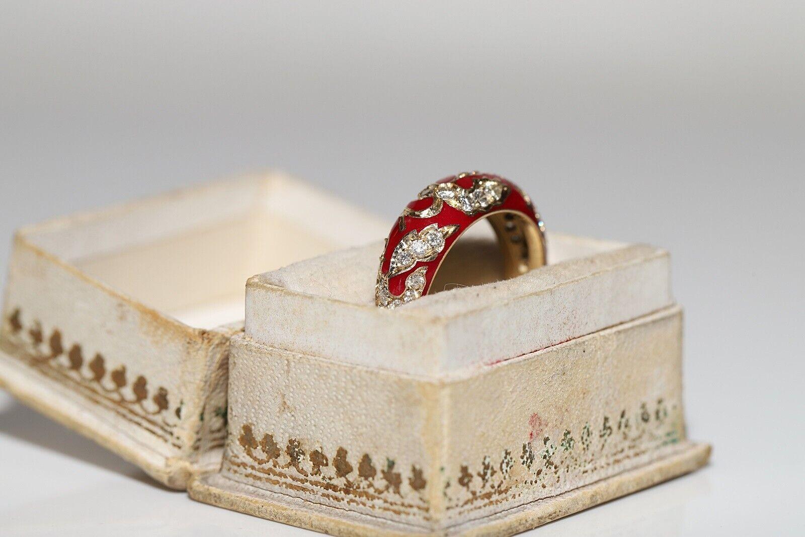 Modern New Made 14k Gold Natural Diamond Decorated Enamel Ring For Sale
