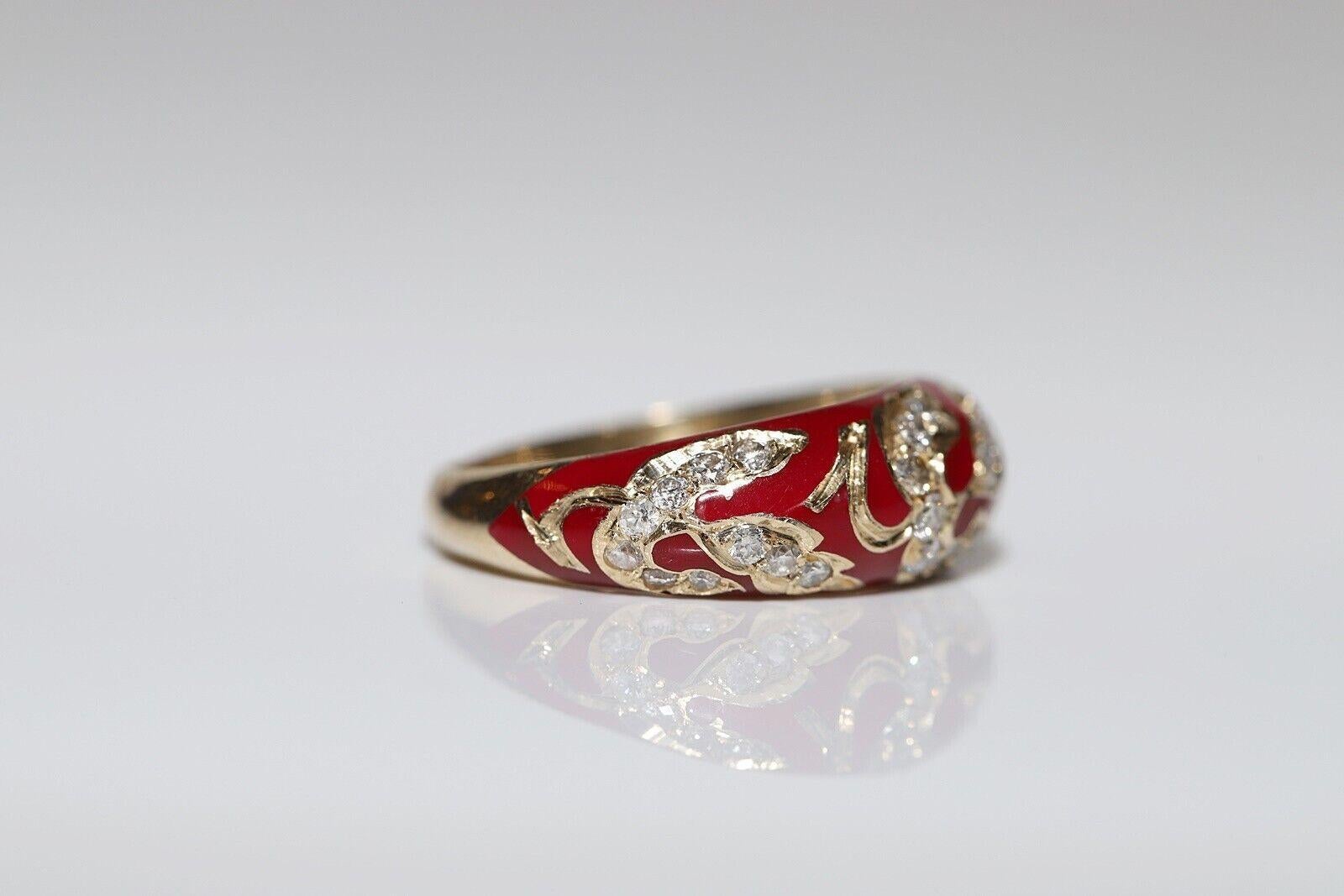 Women's New Made 14k Gold Natural Diamond Decorated Enamel Ring For Sale