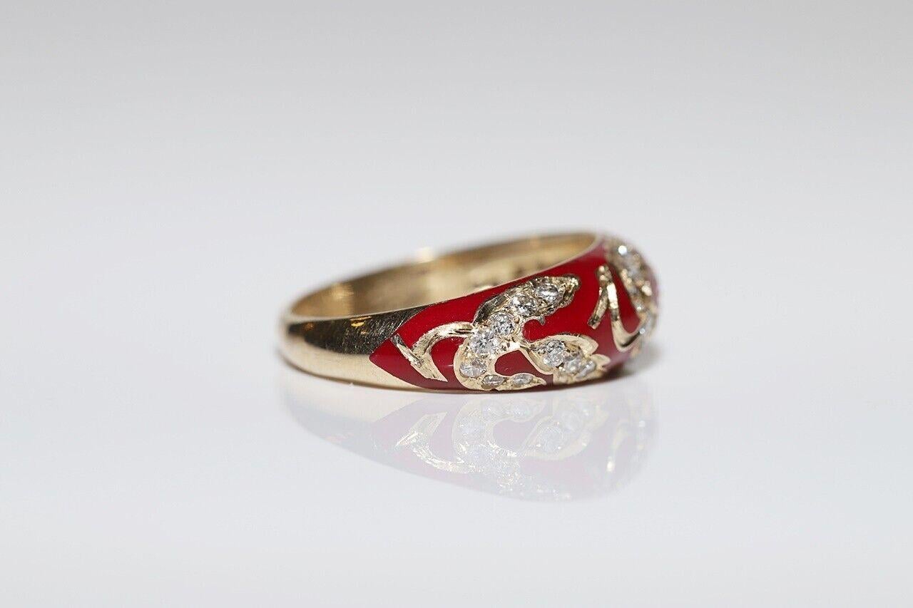New Made 14k Gold Natural Diamond Decorated Enamel Ring For Sale 1