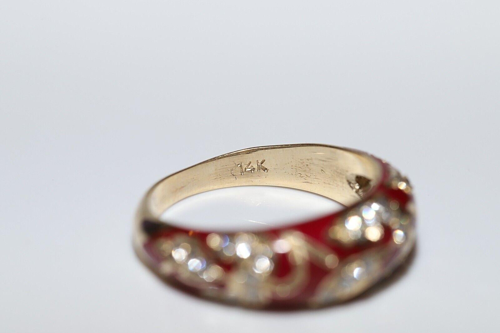 New Made 14k Gold Natural Diamond Decorated Enamel Ring For Sale 3