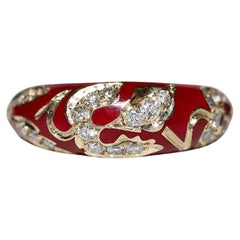 Anello con smalto decorato con diamanti naturali in oro 14k di nuova produzione