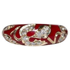 Bague en or 14 carats, décorée de diamants naturels et d'émail, neuve