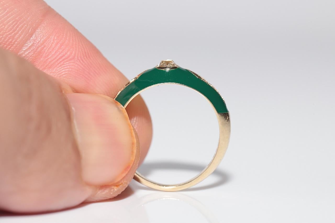 Women's New made 14K Gold Natural Diamond Decorated Green Enamel Band Ring For Sale