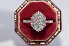 New Made 14k Gold Natural Diamond Decorated Navette Design Ring