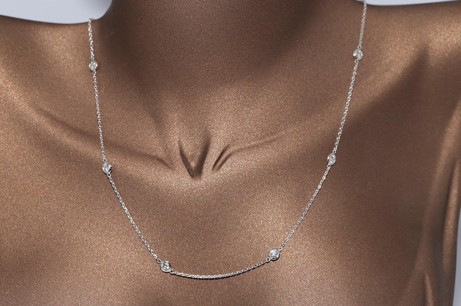 Taglio brillante Collana decorata con diamanti naturali in oro 14k di nuova produzione in vendita