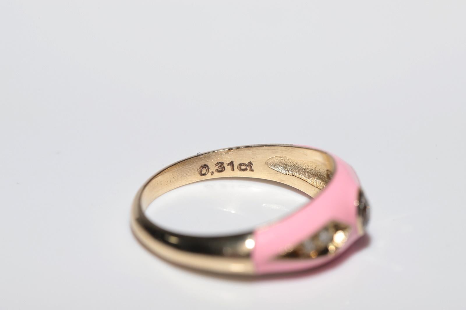 New made 14K Gold Natural Diamond Decorated Pink Enamel Band Ring For Sale 6