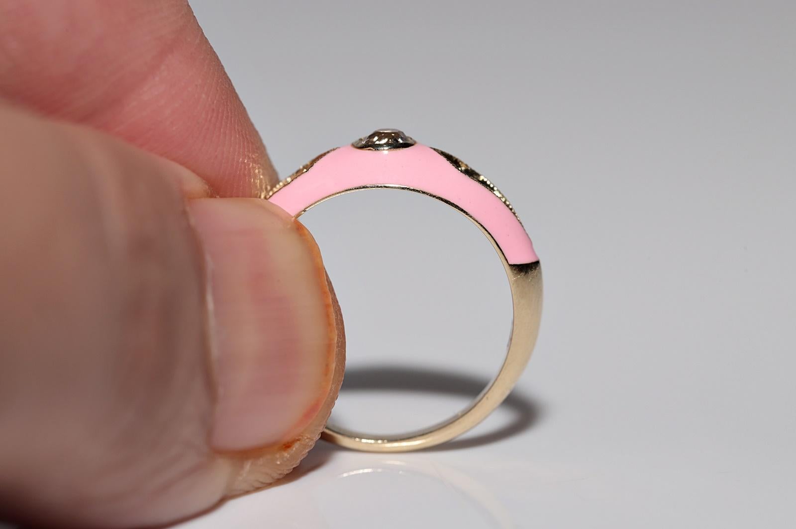 Women's New made 14K Gold Natural Diamond Decorated Pink Enamel Band Ring For Sale