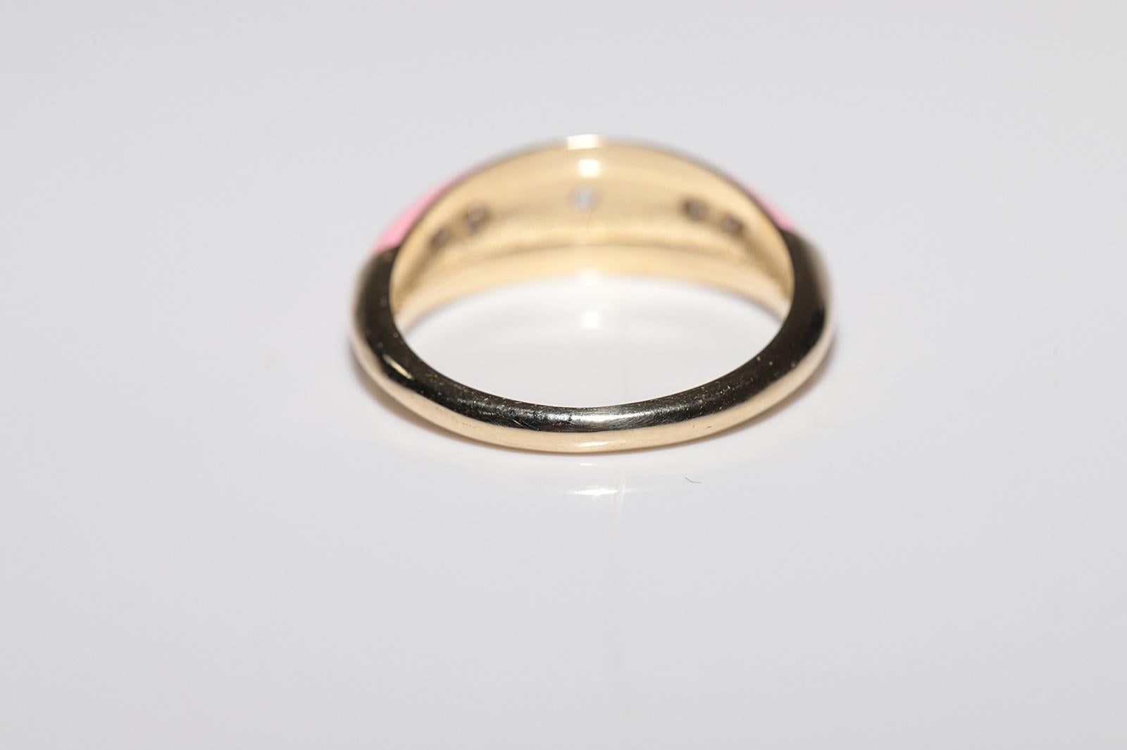 New made 14K Gold Natural Diamond Decorated Pink Enamel Band Ring For Sale 2