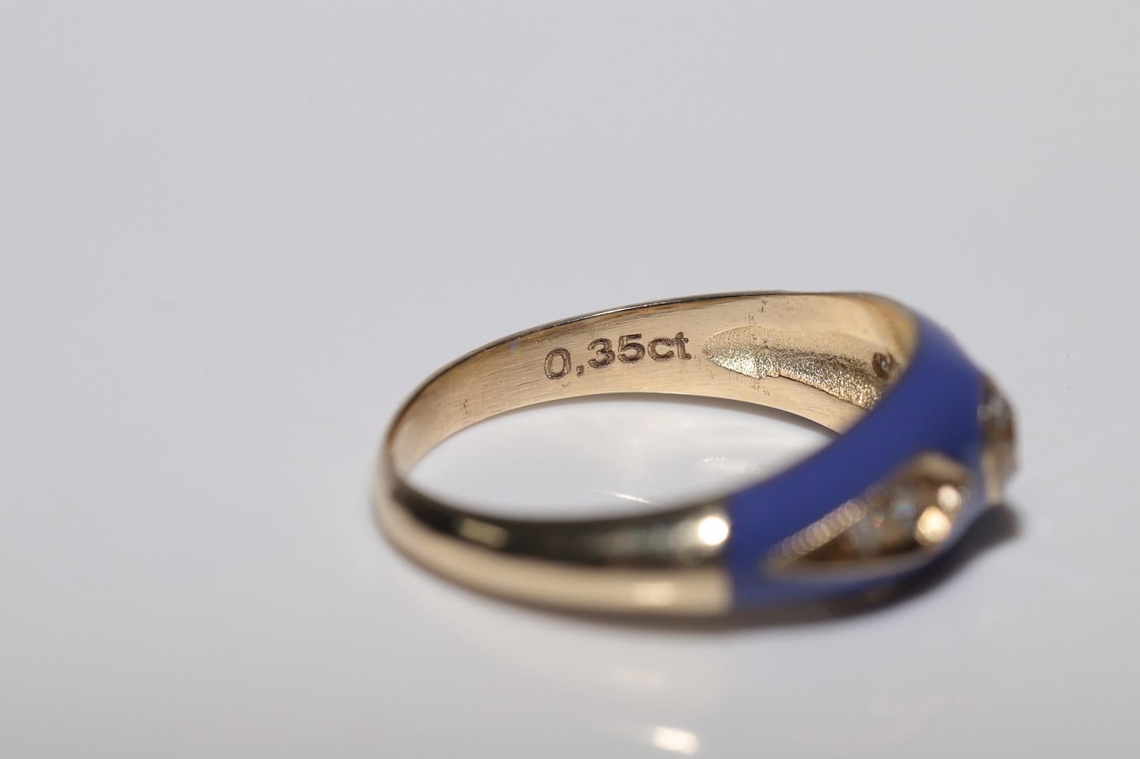 New made 14K Gold Natural Diamond Decorated Purple Enamel Band Ring For Sale 4