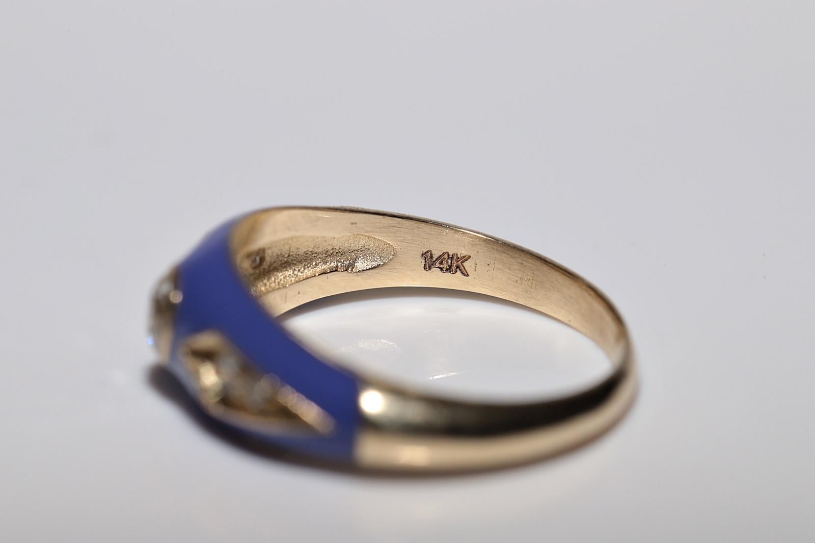 New made 14K Gold Natural Diamond Decorated Purple Enamel Band Ring For Sale 5