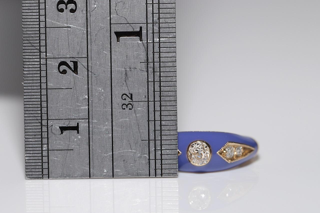 New made 14K Gold Natural Diamond Decorated Purple Enamel Band Ring For Sale 6