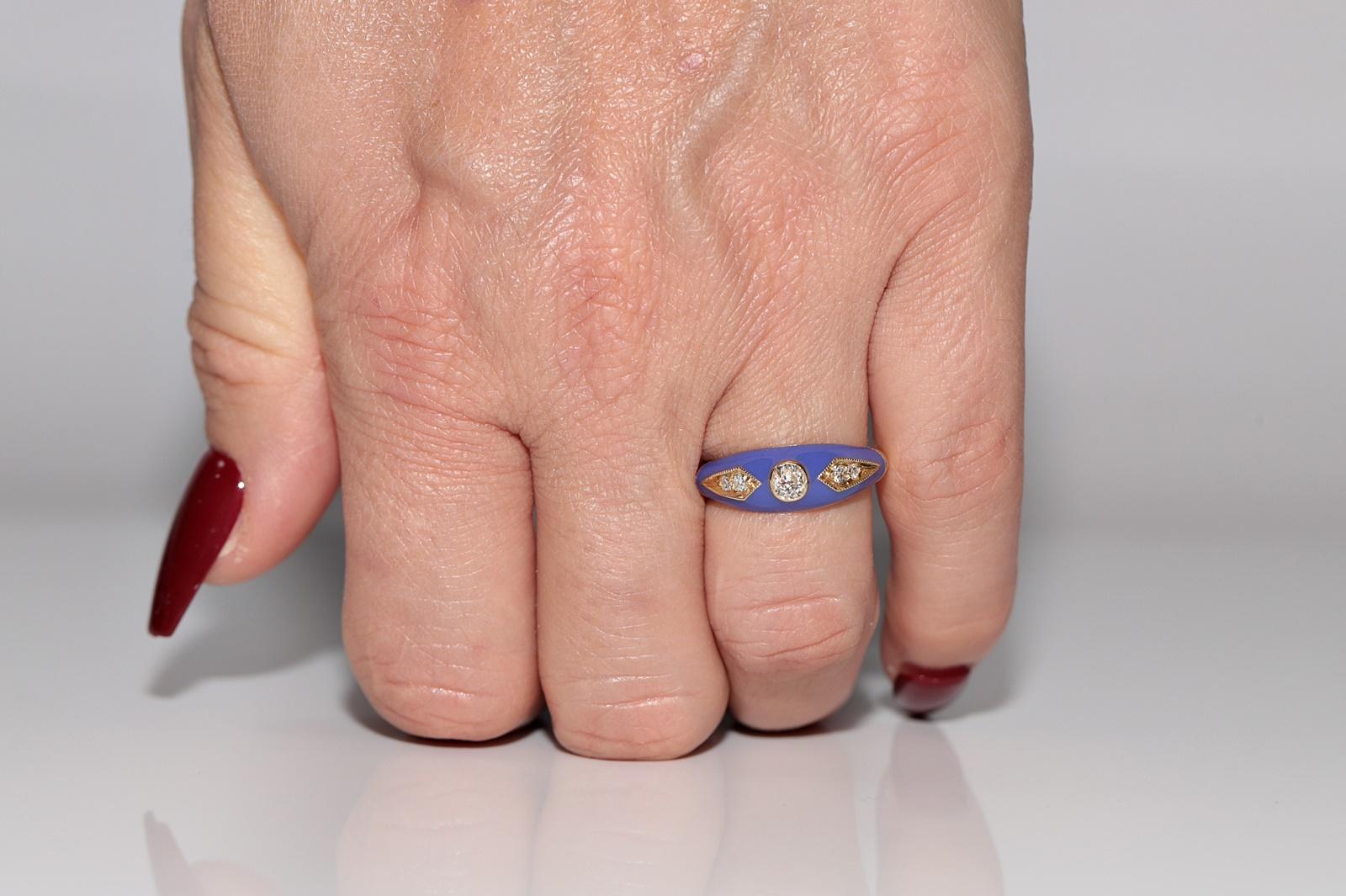 New made 14K Gold Natural Diamond Decorated Purple Enamel Band Ring For Sale 10