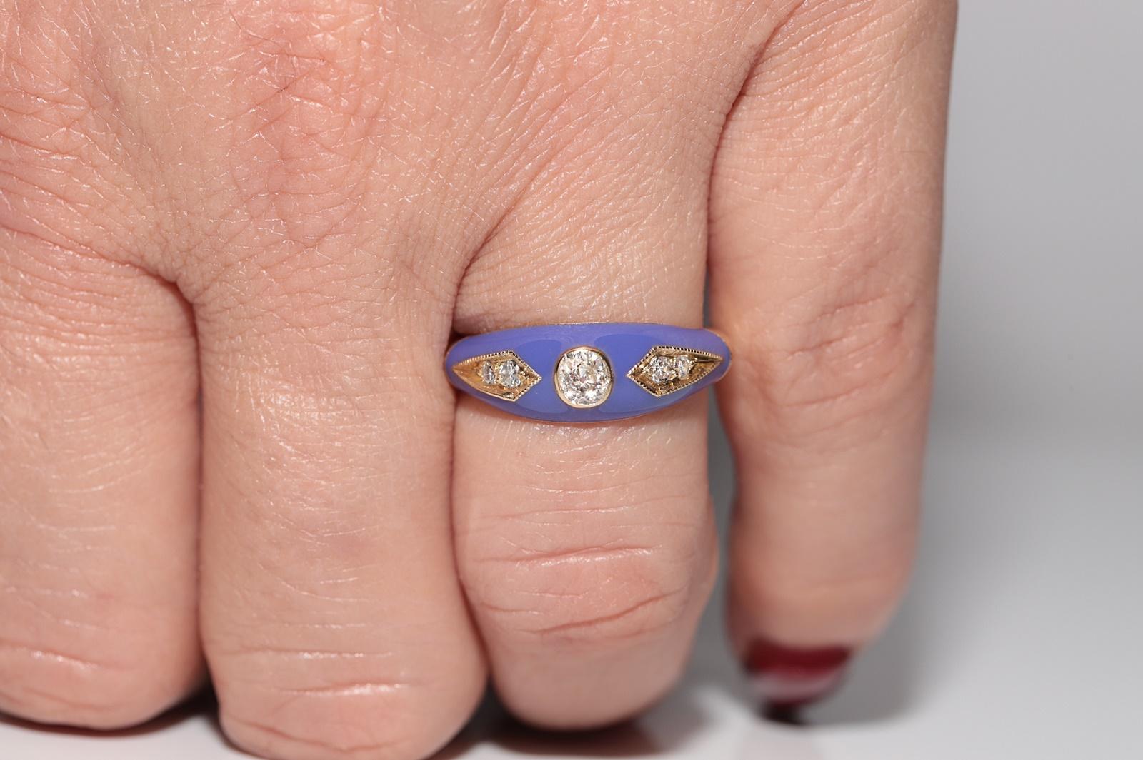 New made 14K Gold Natural Diamond Decorated Purple Enamel Band Ring For Sale 11