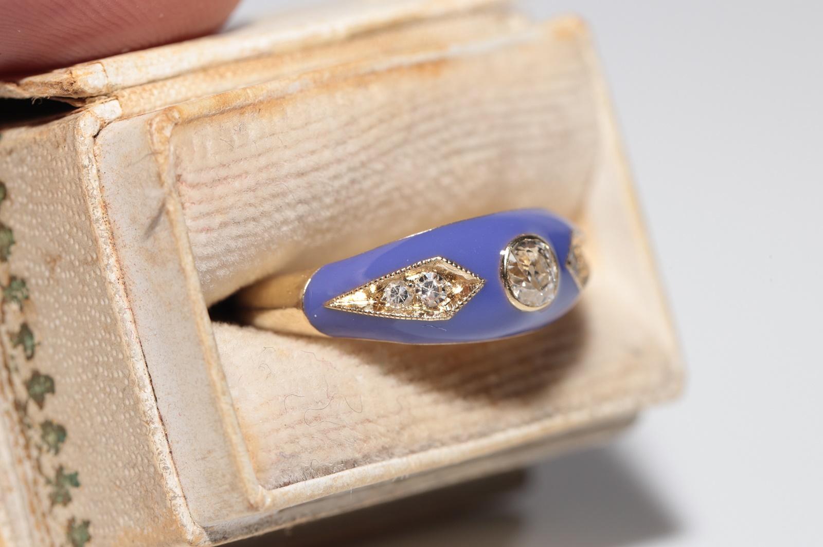 Modern New made 14K Gold Natural Diamond Decorated Purple Enamel Band Ring For Sale