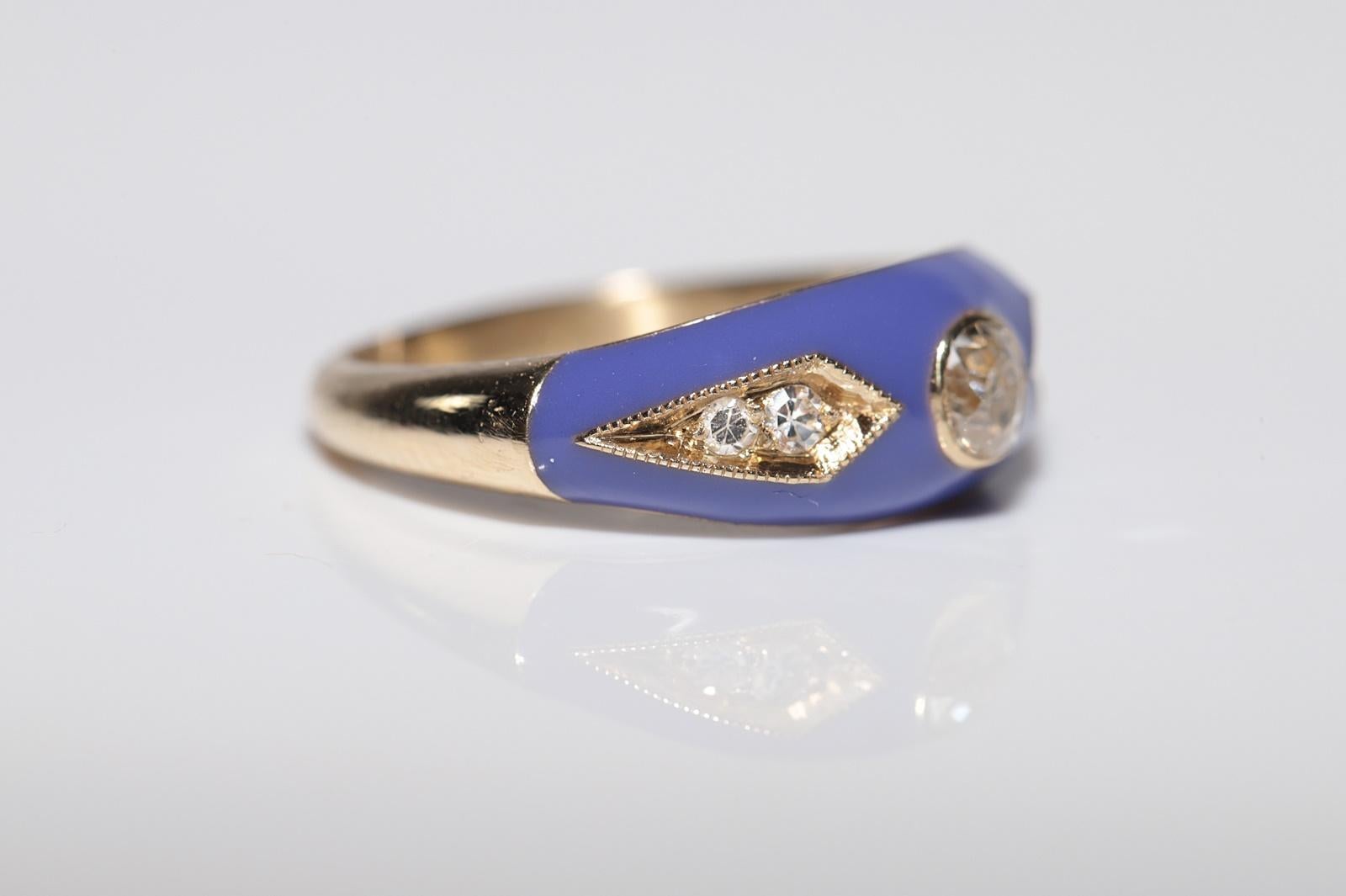 New made 14K Gold Natural Diamond Decorated Purple Enamel Band Ring In Good Condition For Sale In Fatih/İstanbul, 34