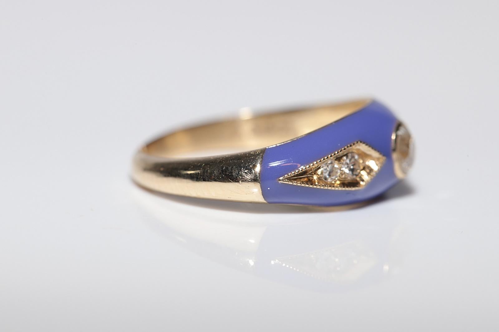 Women's or Men's New made 14K Gold Natural Diamond Decorated Purple Enamel Band Ring For Sale